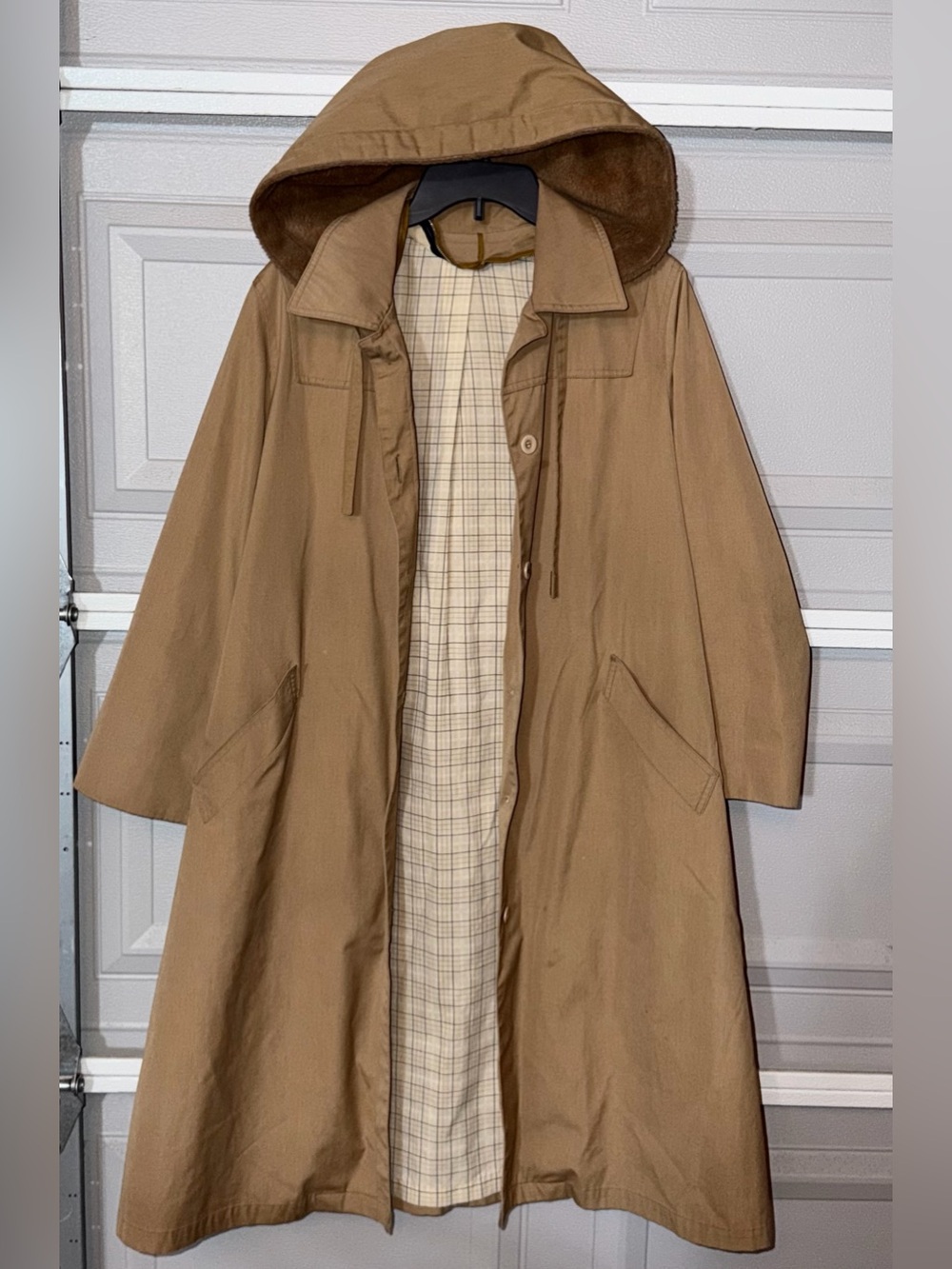 Vtg Size 14P London Fog Trench Coat Maincoats Removable Faux Fur Hood